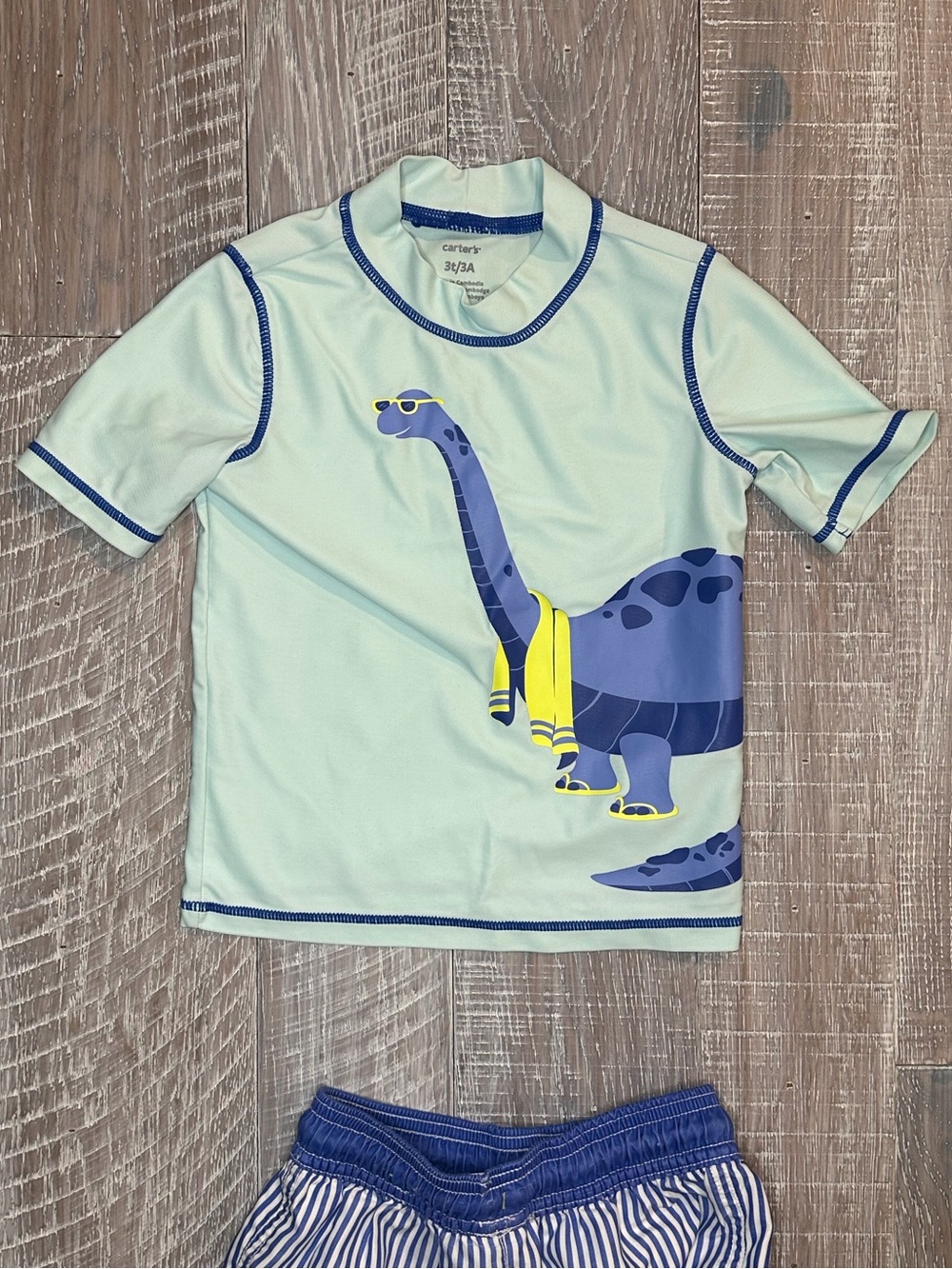 Carter's Blue & Light Green Dino Rash Guard Swim Set - Picture 2 of 5
